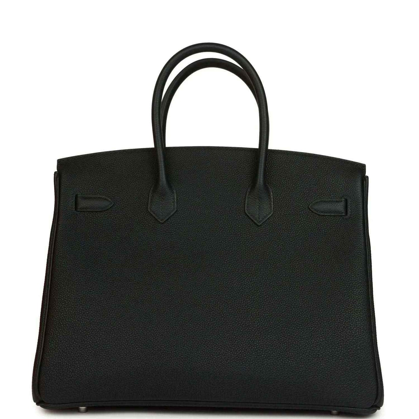 Black Togo leather Birkin 35 bag front view with handle straps and clasps
