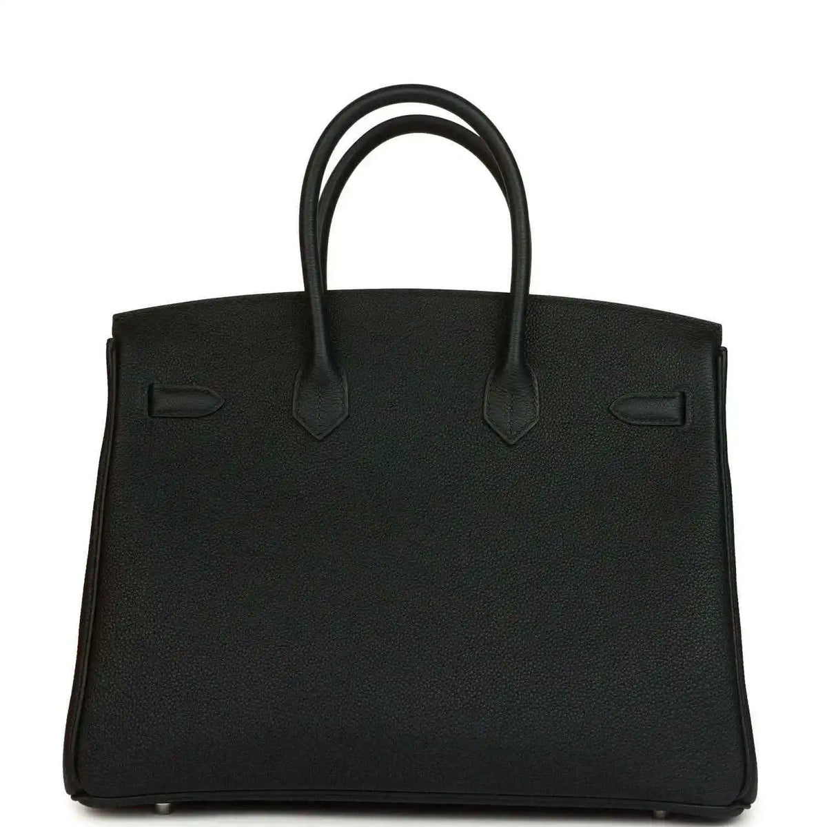 Black Togo leather Birkin 35 bag front view with handle straps and clasps