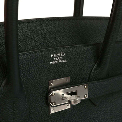 Hermes Birkin 35 bag interior lining with engraved stamp and latch hardware