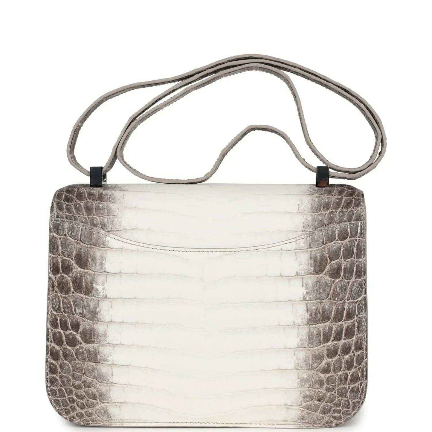 Constance-style shoulder bag in light gray croc-embossed leather with top handles
