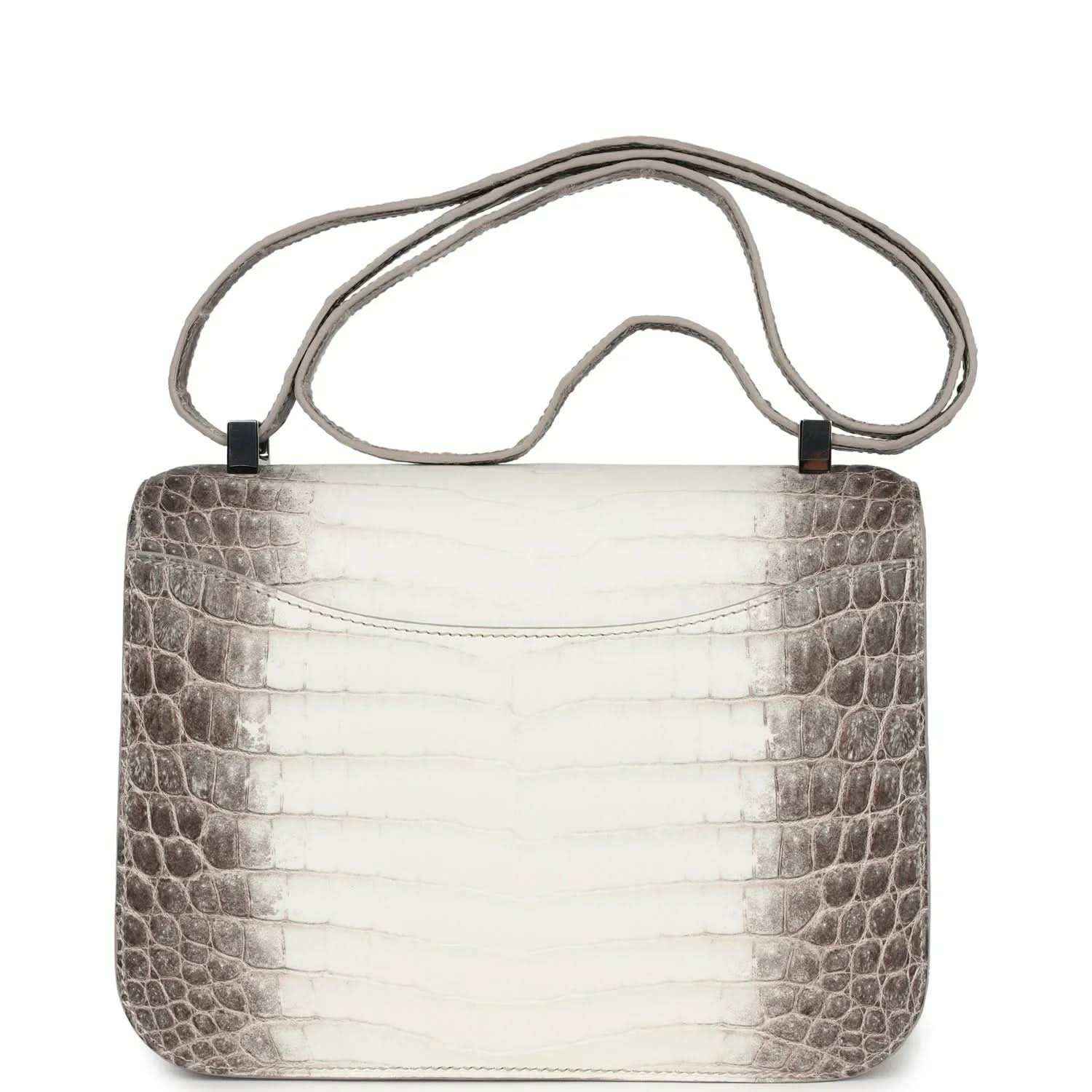 Constance-style shoulder bag in light gray croc-embossed leather with top handles