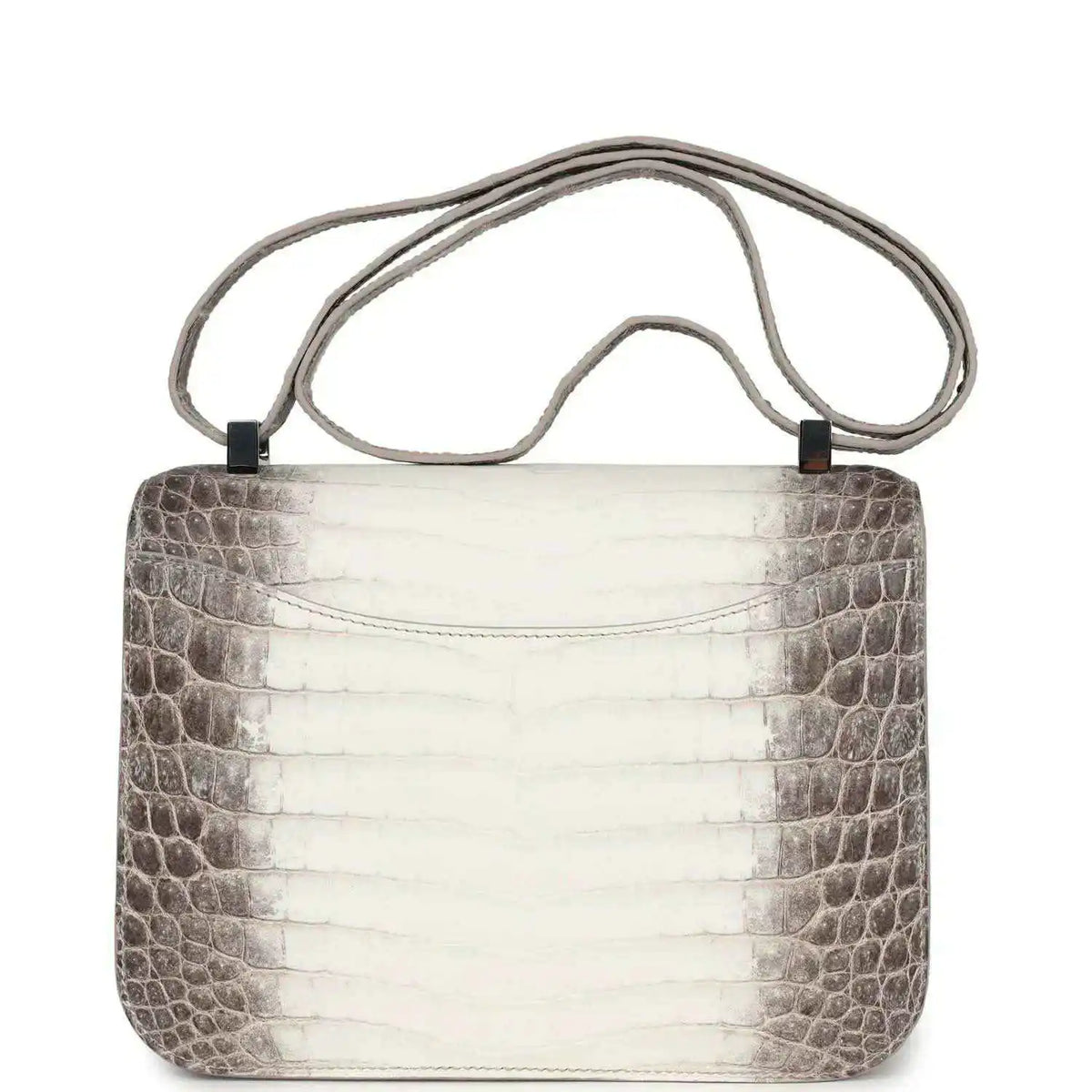 Constance-style shoulder bag in light gray croc-embossed leather with top handles