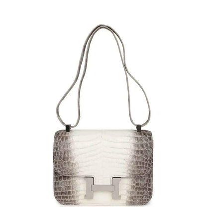 Constance-style mini bag with croc-embossed leather, top handles, and palladium clasp