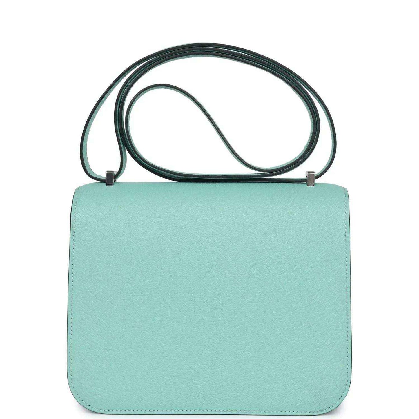 Aqua leather mini handbag with top handle and smooth front panel