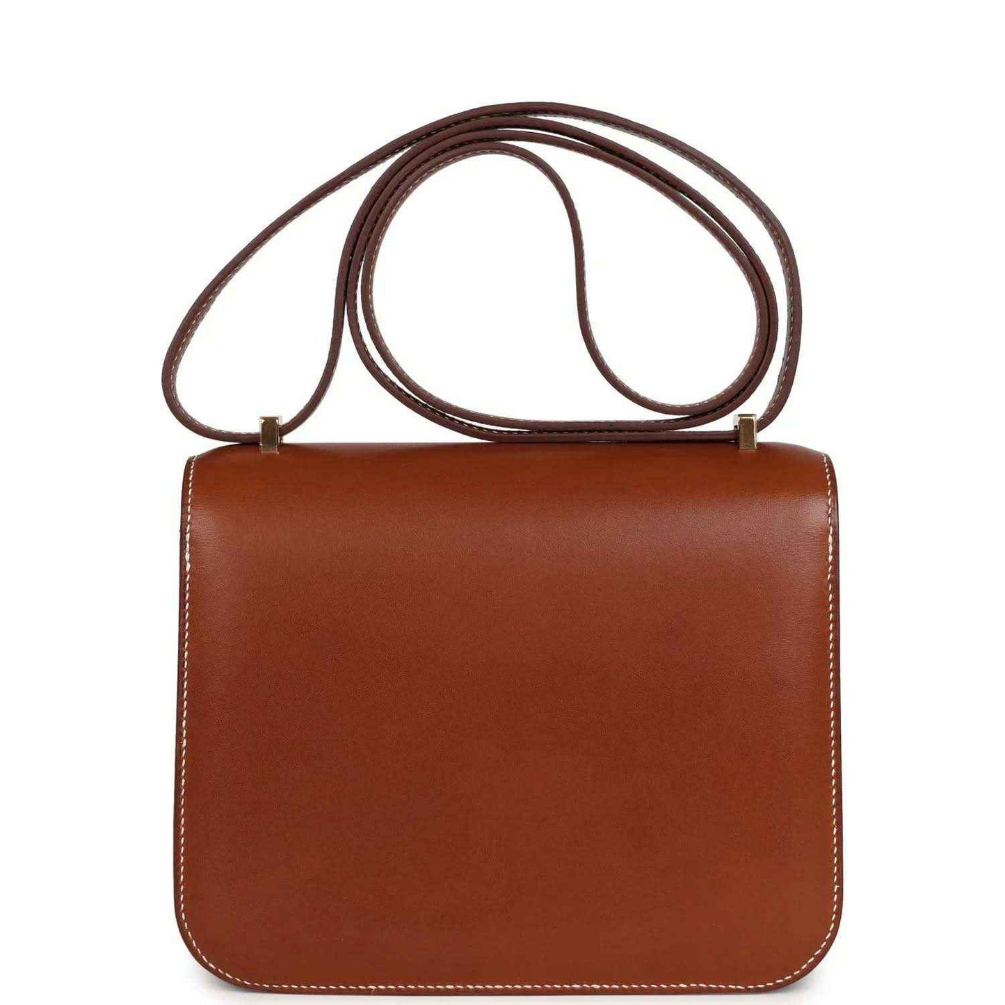Brown leather Constance-style handbag with top handle straps and front flap