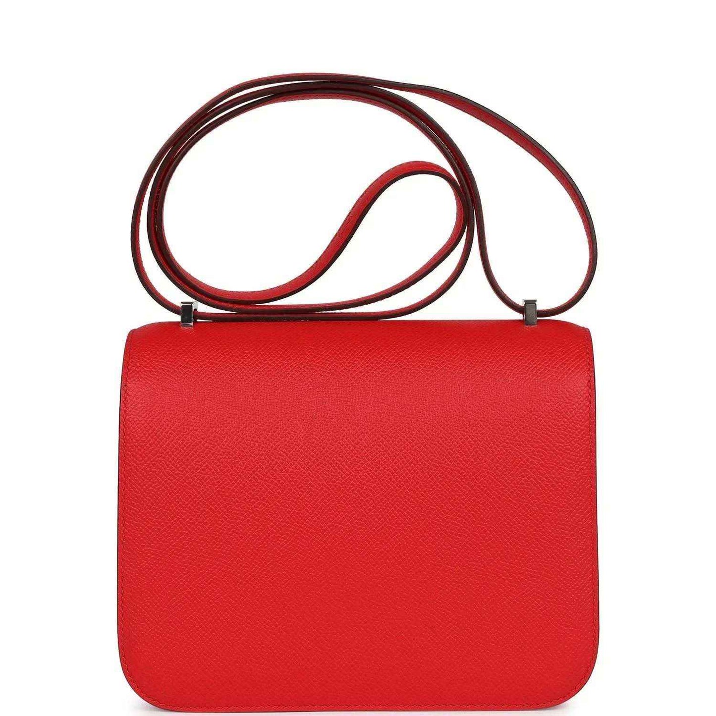 Red leather mini handbag with top handle and smooth flap
