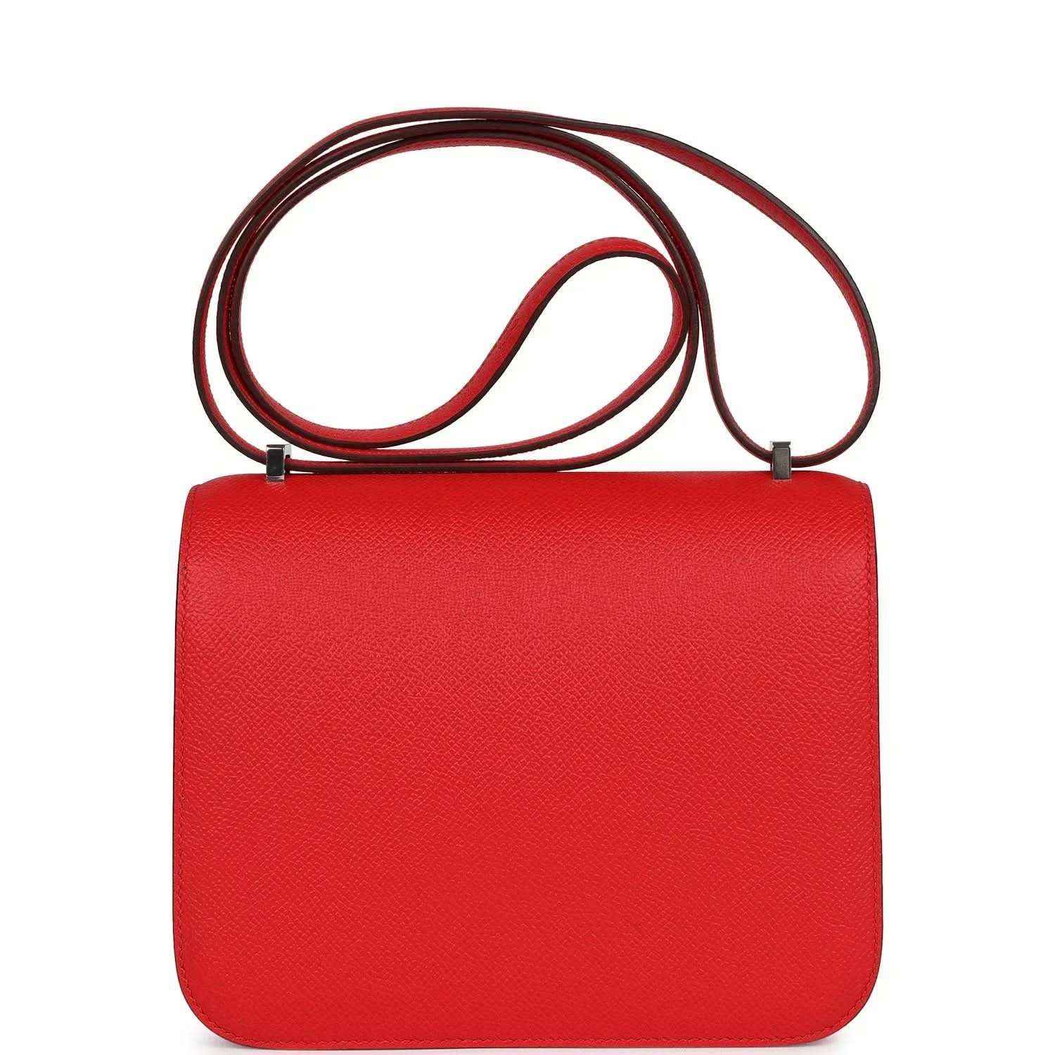 Red leather mini handbag with top handle and smooth flap