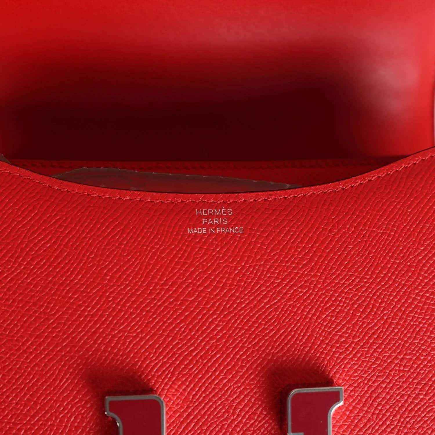 Red leather lining with stamped Hermes Paris and Made in France text