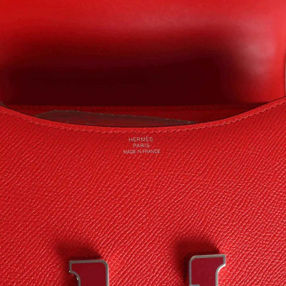 Red leather lining with stamped Hermes Paris and Made in France text