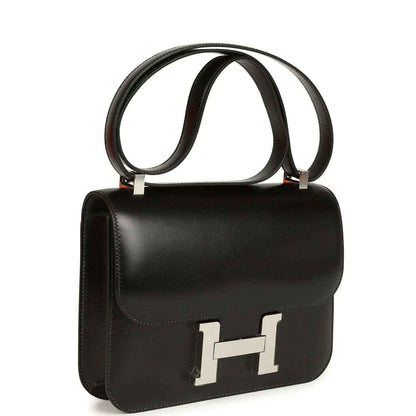 Black box leather shoulder bag with flap and palladium H clasp, curved top handle