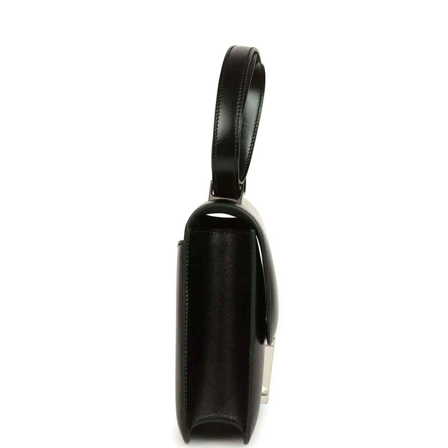 Black box leather shoulder bag with side profile and palladium closure hardware