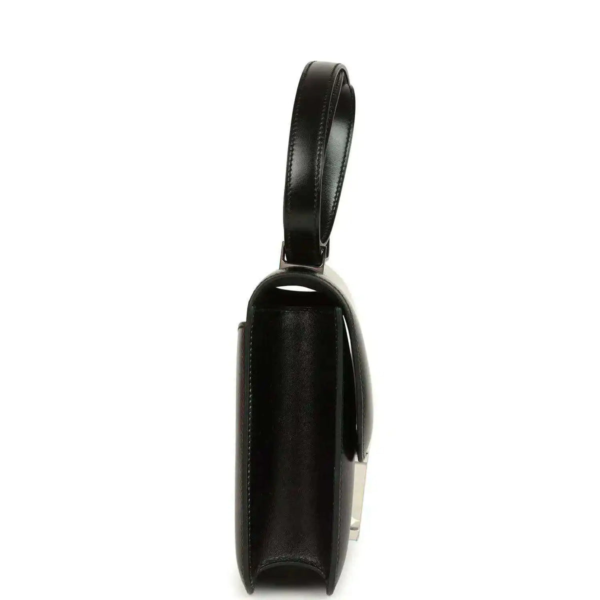 Black box leather shoulder bag with side profile and palladium closure hardware