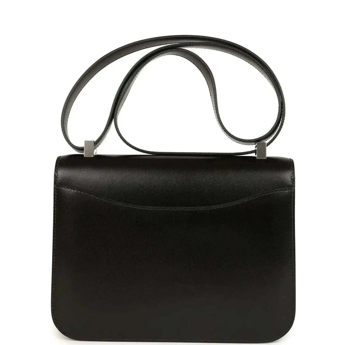 Black box leather shoulder bag with top handle and minimal front panel