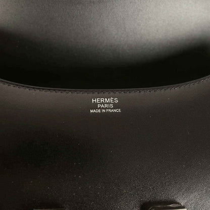 Black leather bag interior stamp: HERMÈS PARIS MADE IN FRANCE