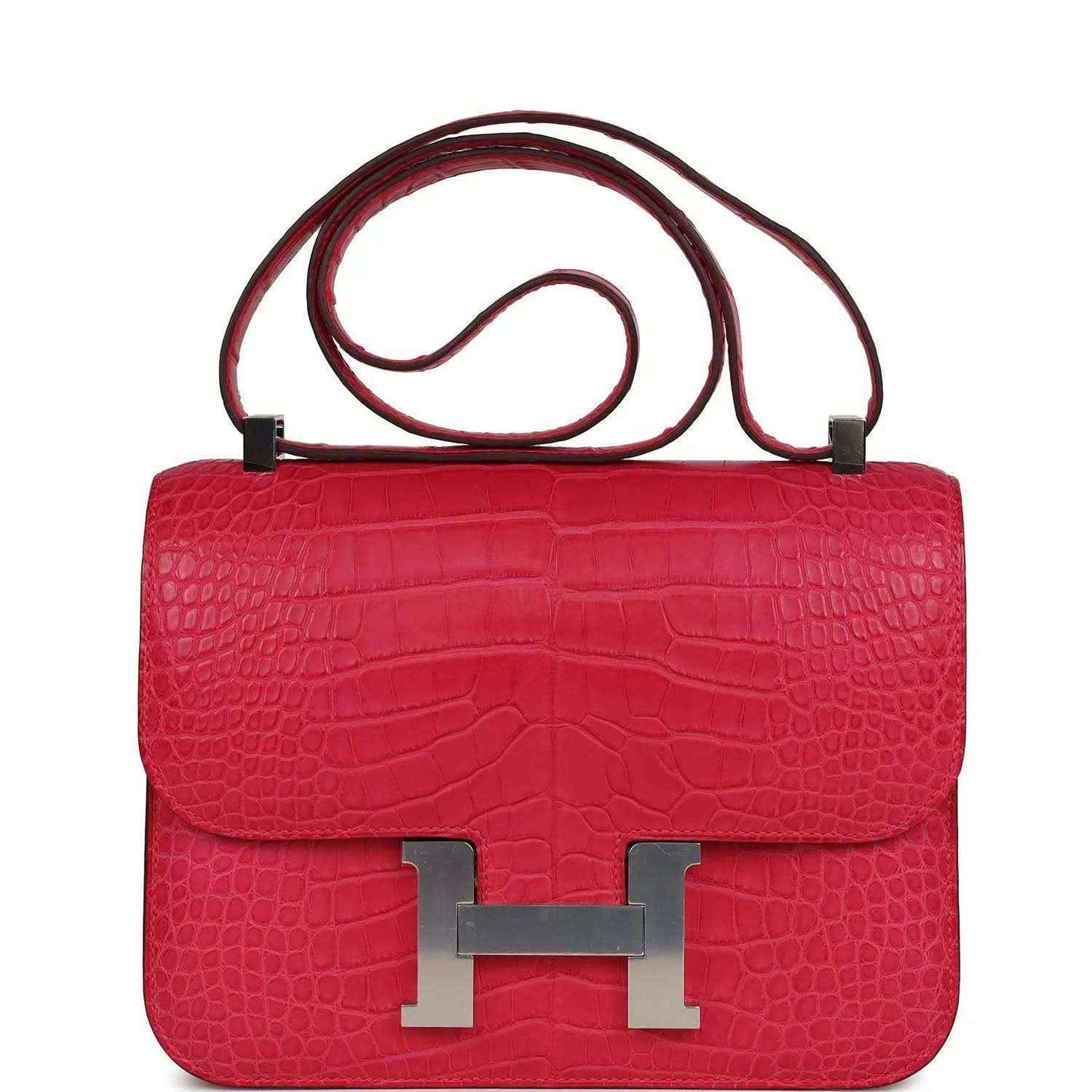 Hermes Constance bag, red matte alligator, palladium H clasp and top handle