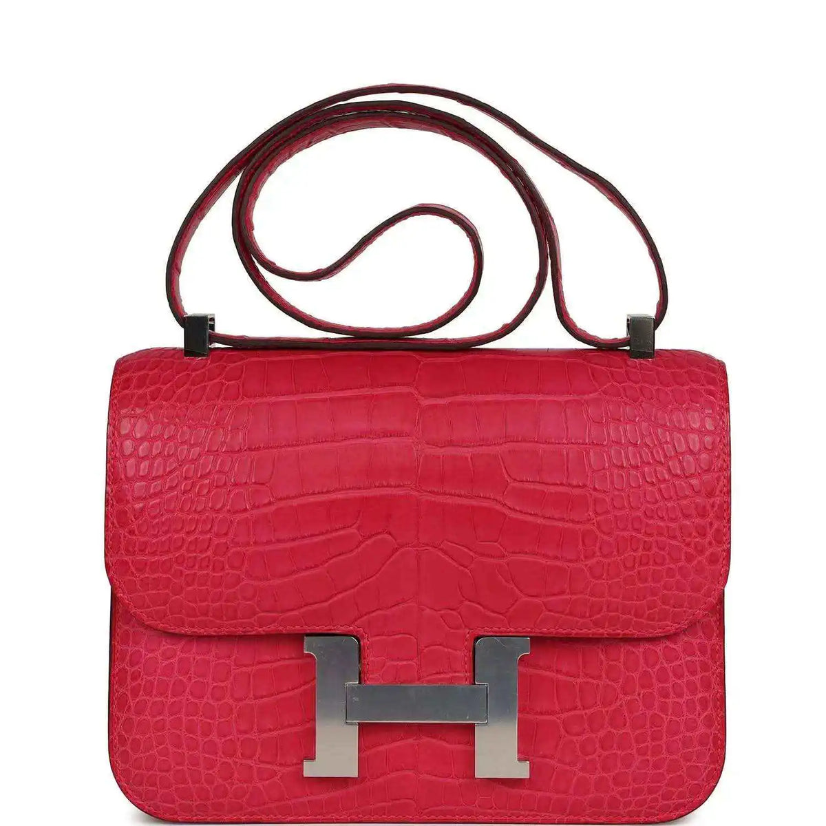 Hermes Constance bag, red matte alligator, palladium H clasp and top handle