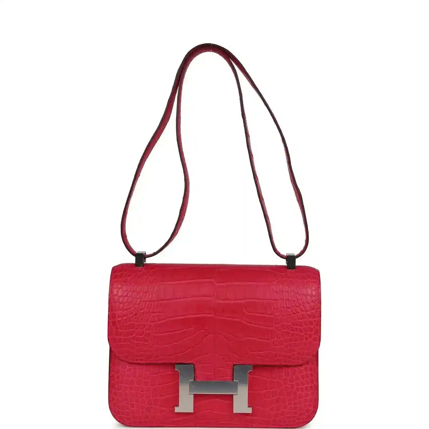 Constance bag, red matte alligator, crossbody strap and front flap with H clasp