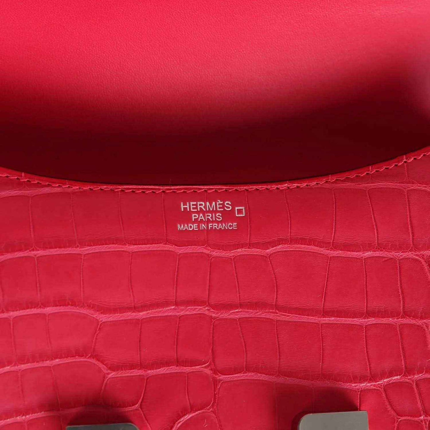 Constance bag lining with embossed HERMÈS PARIS and MADE IN FRANCE text