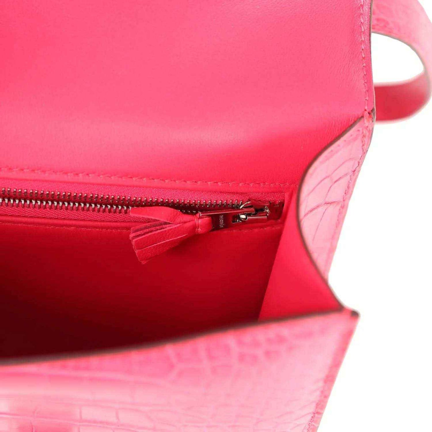 Constance bag interior zip pocket with tassel pull and metal zipper