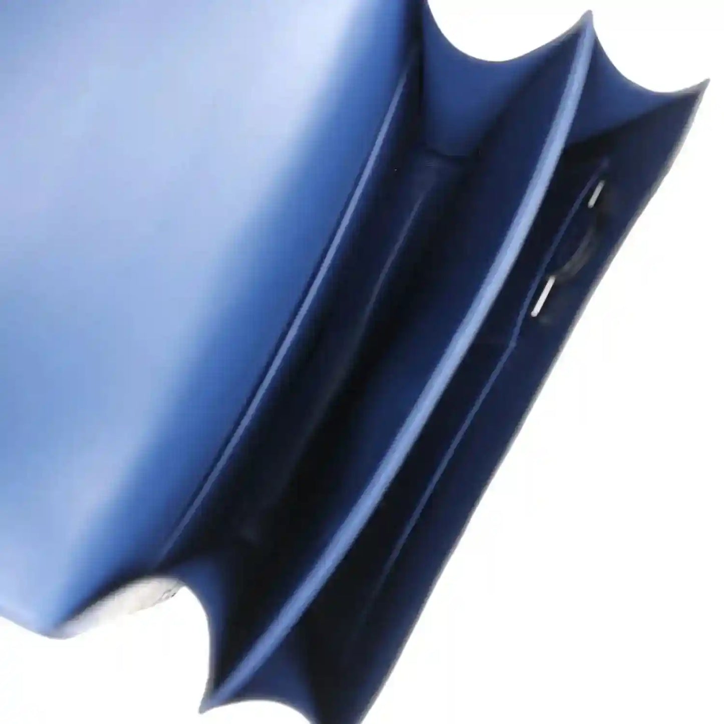 Blue leather bag interior with divider and card-slot style openings