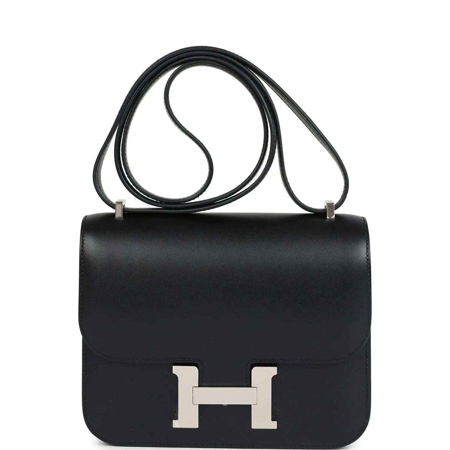 Hermes Constance 18 bag, black leather, Palladium H clasp, top handle crossbody strap
