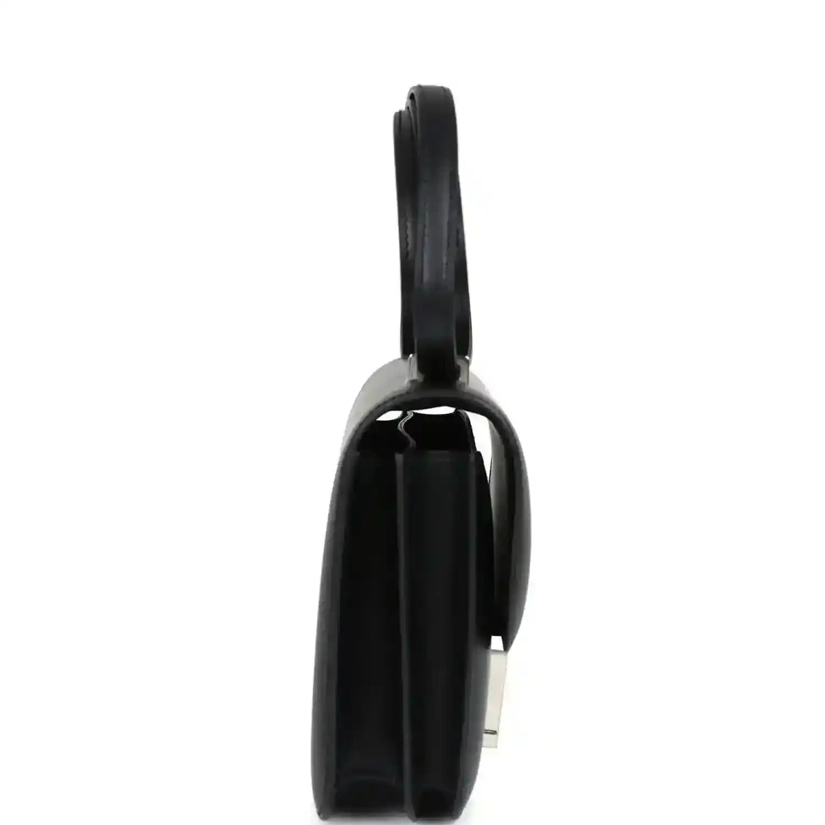 Hermes Constance 18 bag, black leather side view with strap and Palladium H hardware