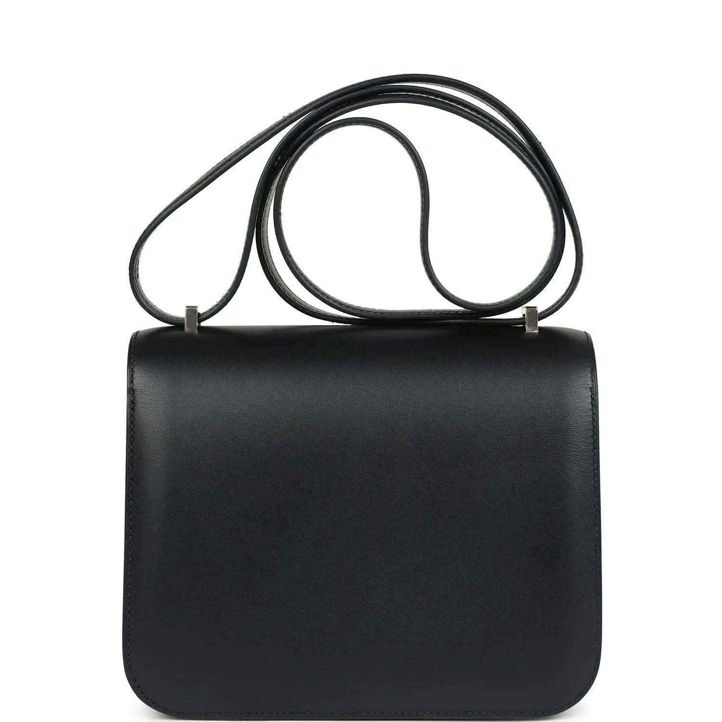 Hermes Constance 18 bag, black leather top view with double shoulder strap