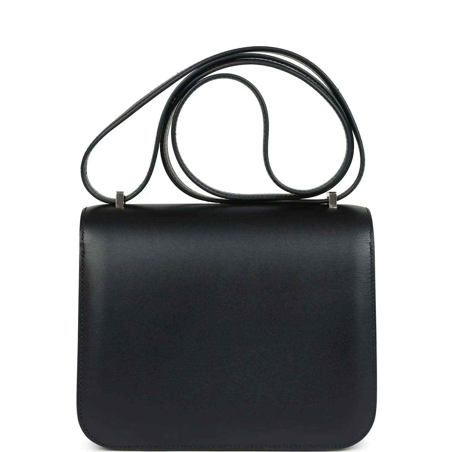 Hermes Constance 18 bag, black leather top view with double shoulder strap
