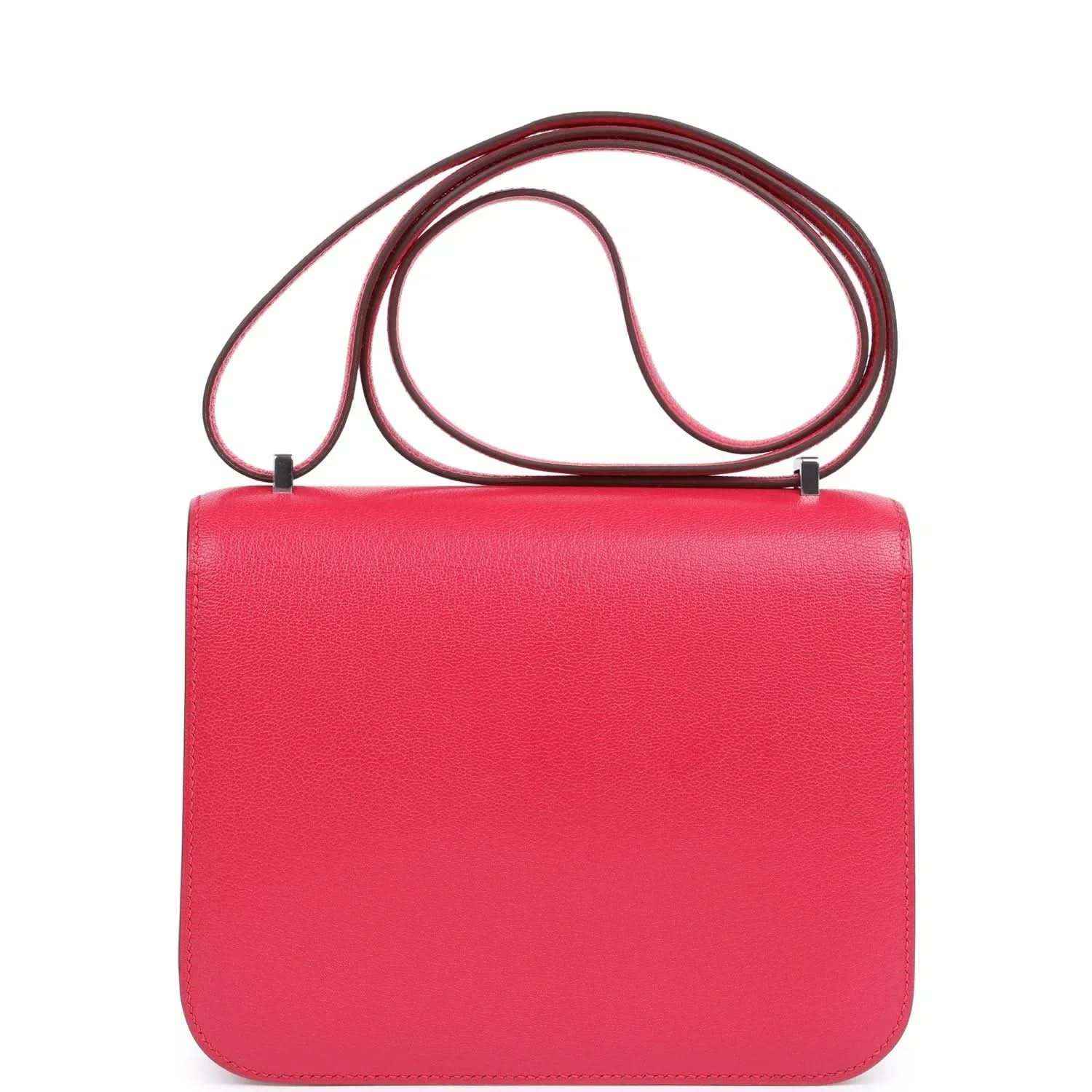 Hermes Constance 18 bag in rose pink leather with top strap and smooth back panel
