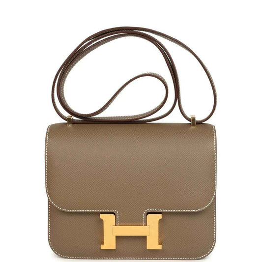Etoupe Constance 18 crossbody bag, Epsom leather, gold H clasp, long strap