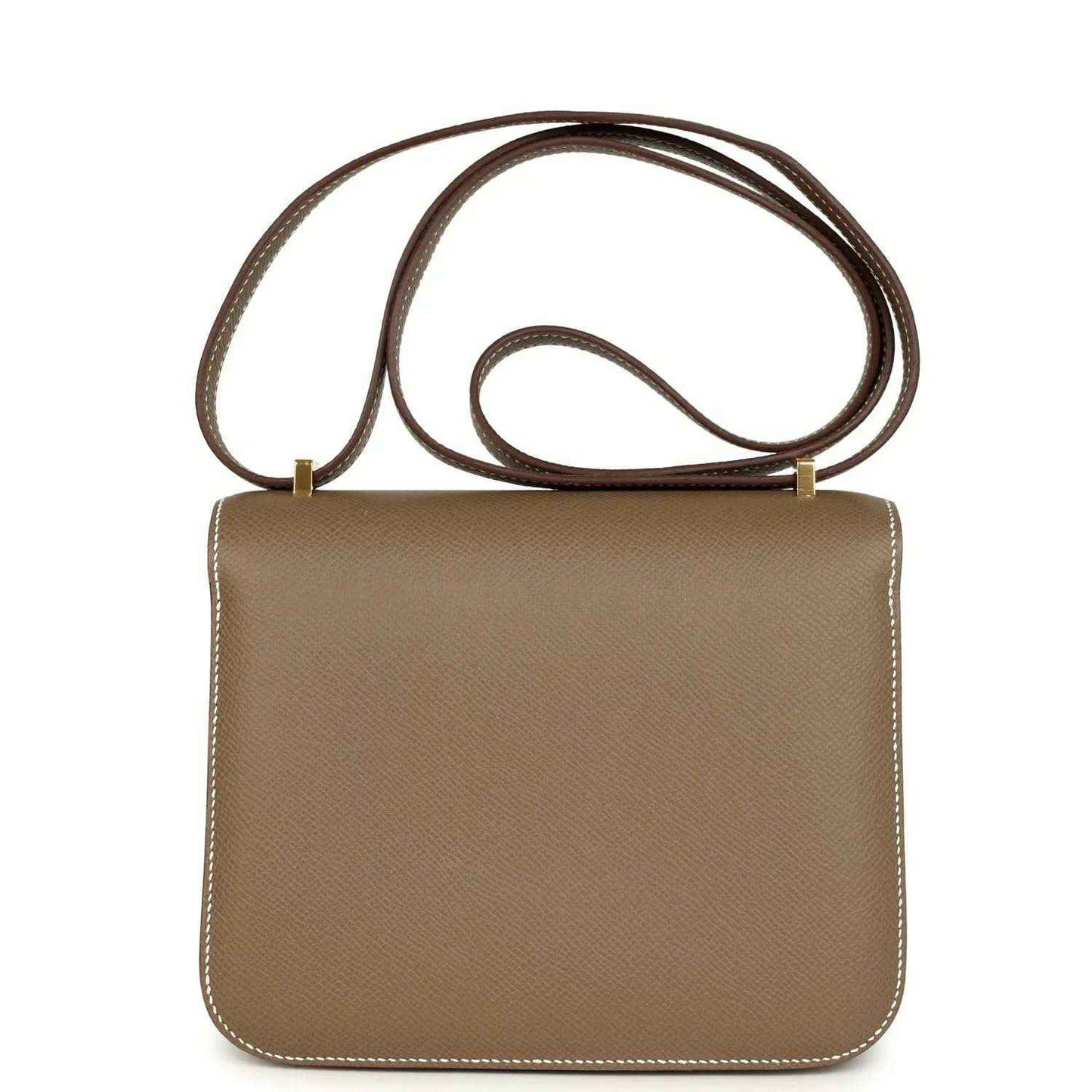 Etoupe Constance 18 crossbody bag back view with long strap and stitched edges