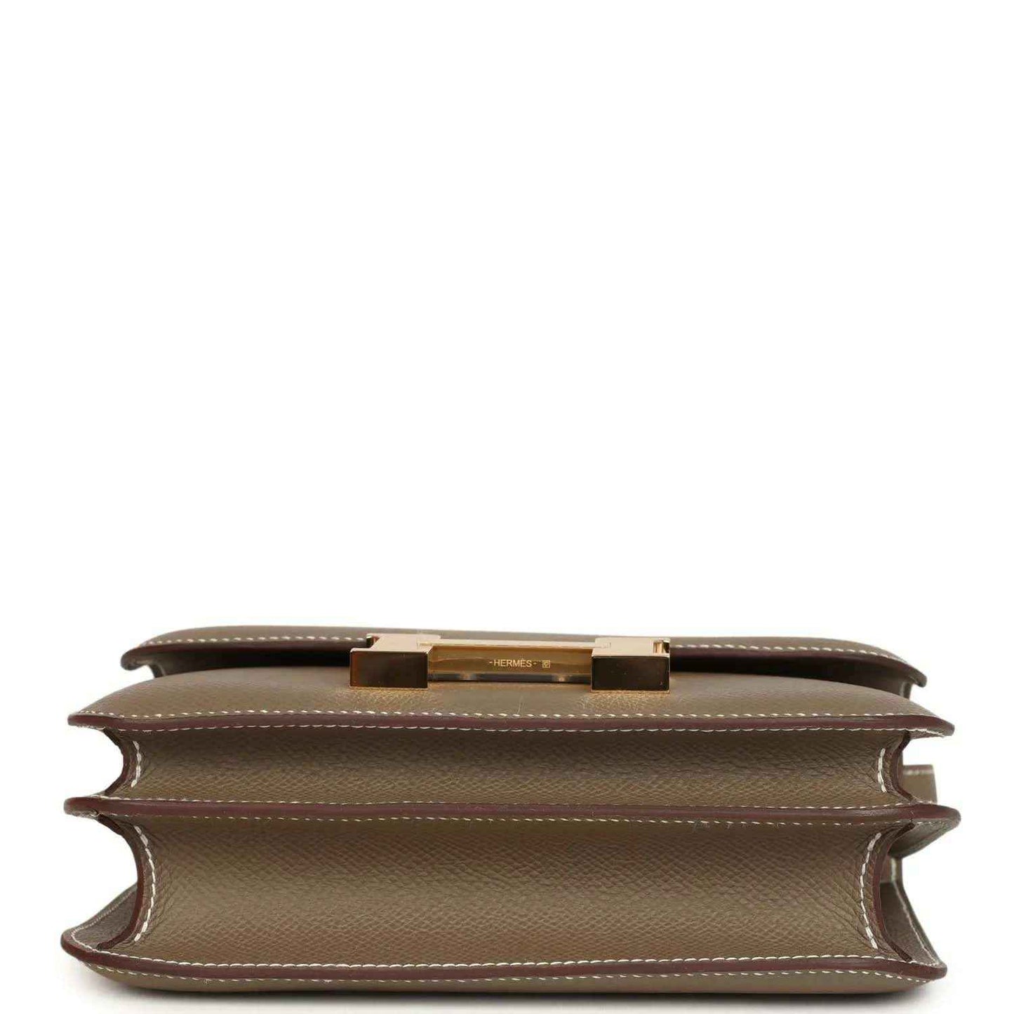 Etoupe Constance 18 crossbody bag interior opening with gold top clasp hardware