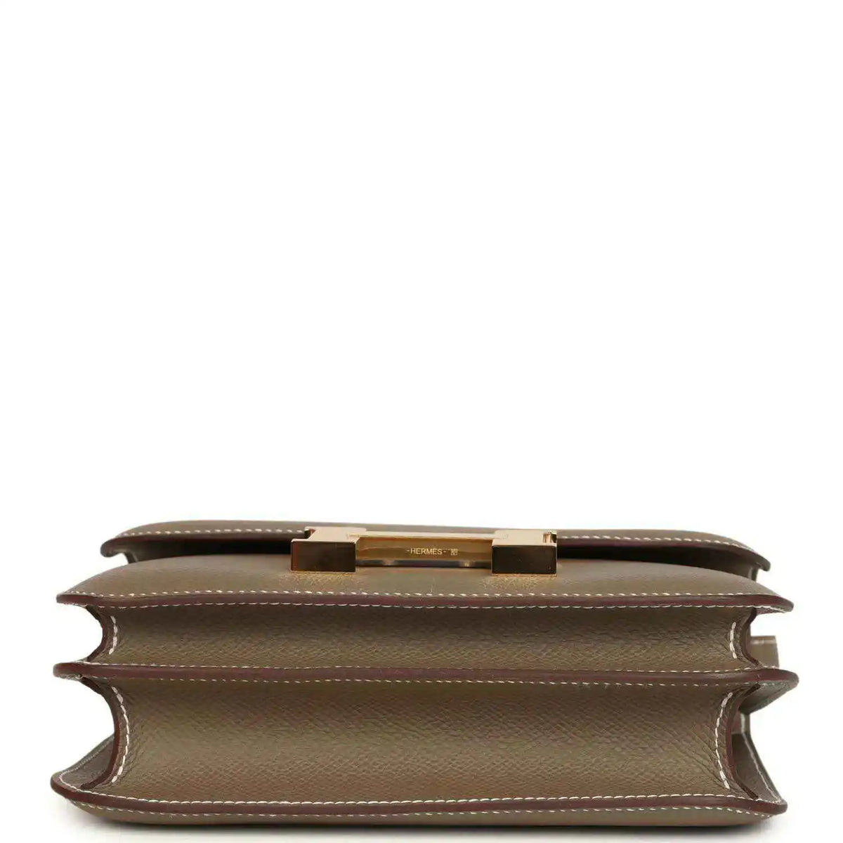 Etoupe Constance 18 crossbody bag interior opening with gold top clasp hardware