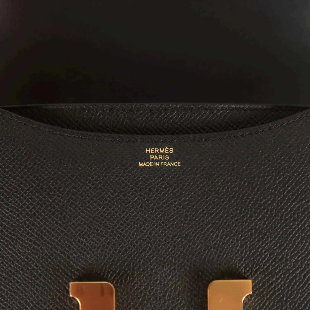 Black leather interior stamp: HERMES PARIS, MADE IN FRANCE.