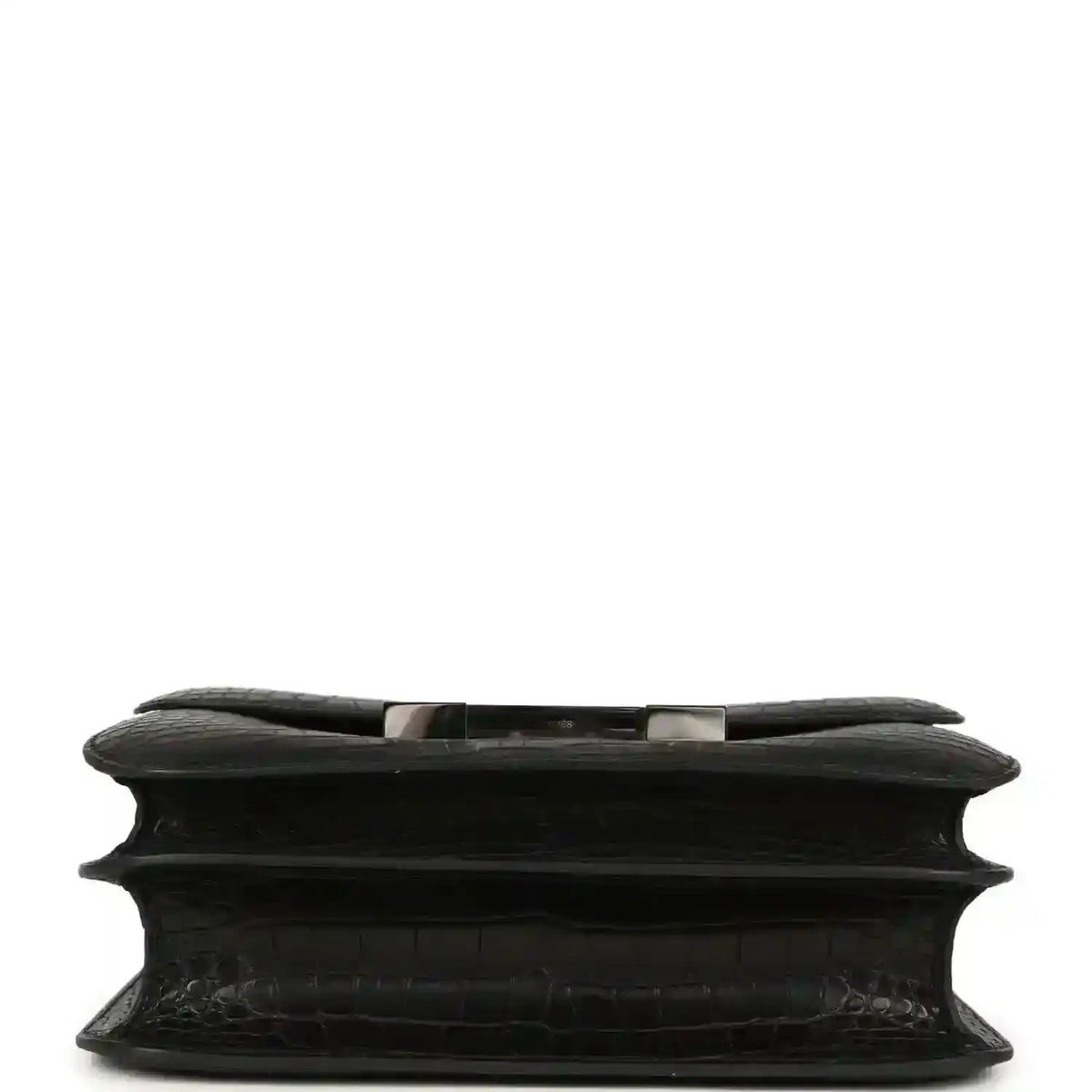 Black crocodile-pattern bag underside with structured edge