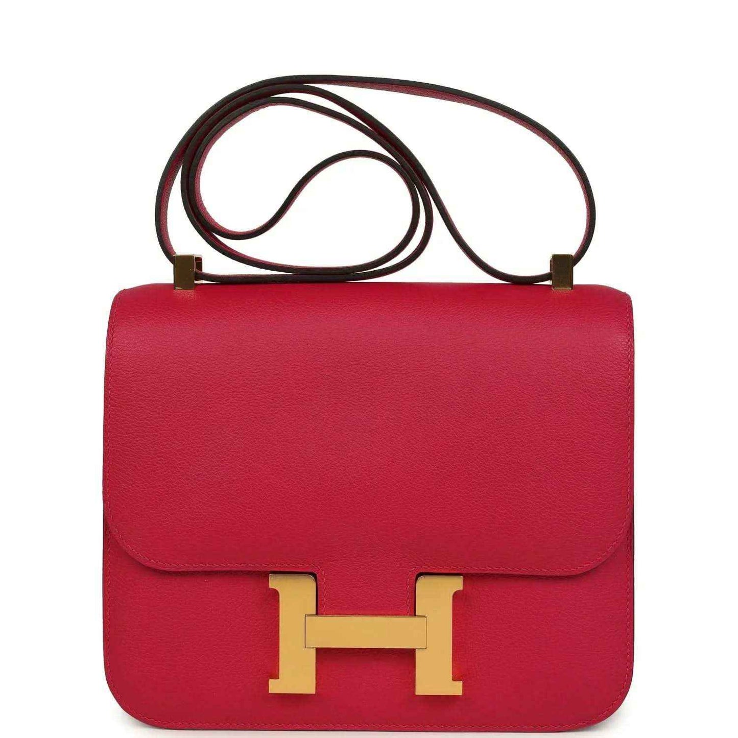 Red leather crossbody bag with gold H clasp and double top handles
