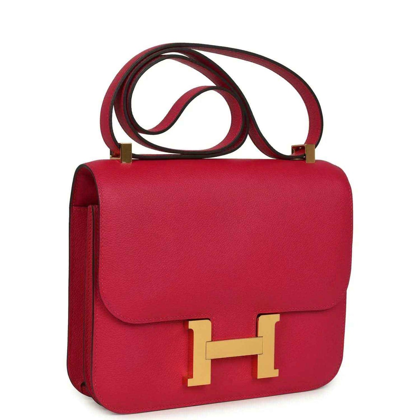Red leather crossbody bag with gold H front clasp and adjustable strap