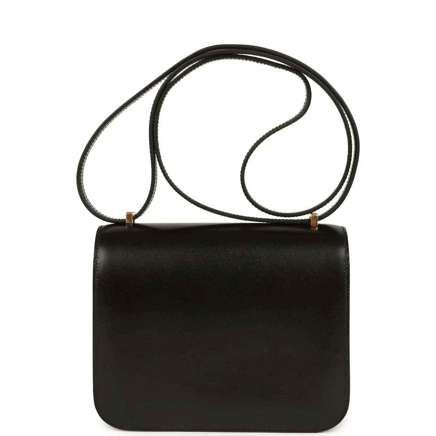 Black calfskin handbag with top handle strap and structured rectangular body