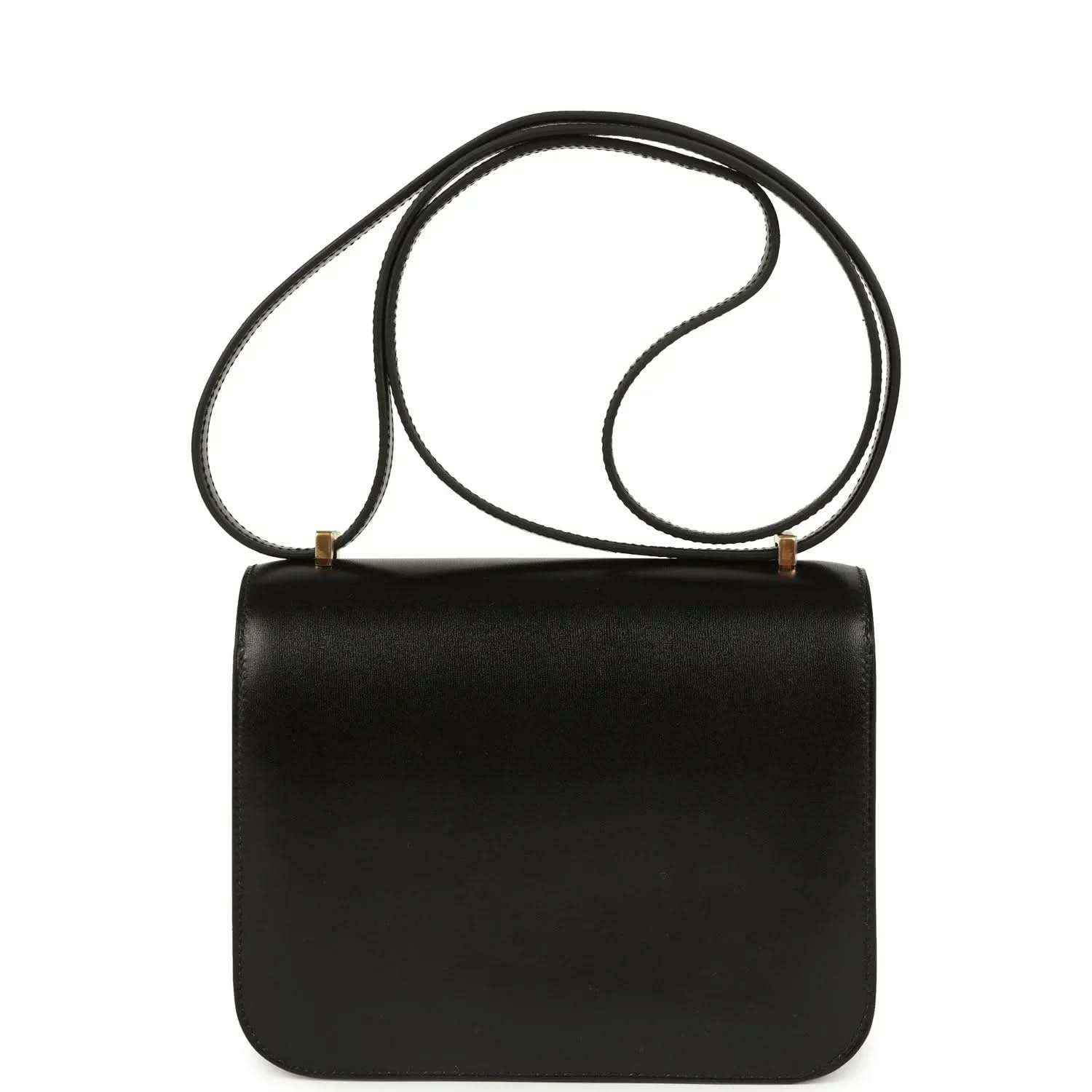 Black calfskin handbag with top handle strap and structured rectangular body