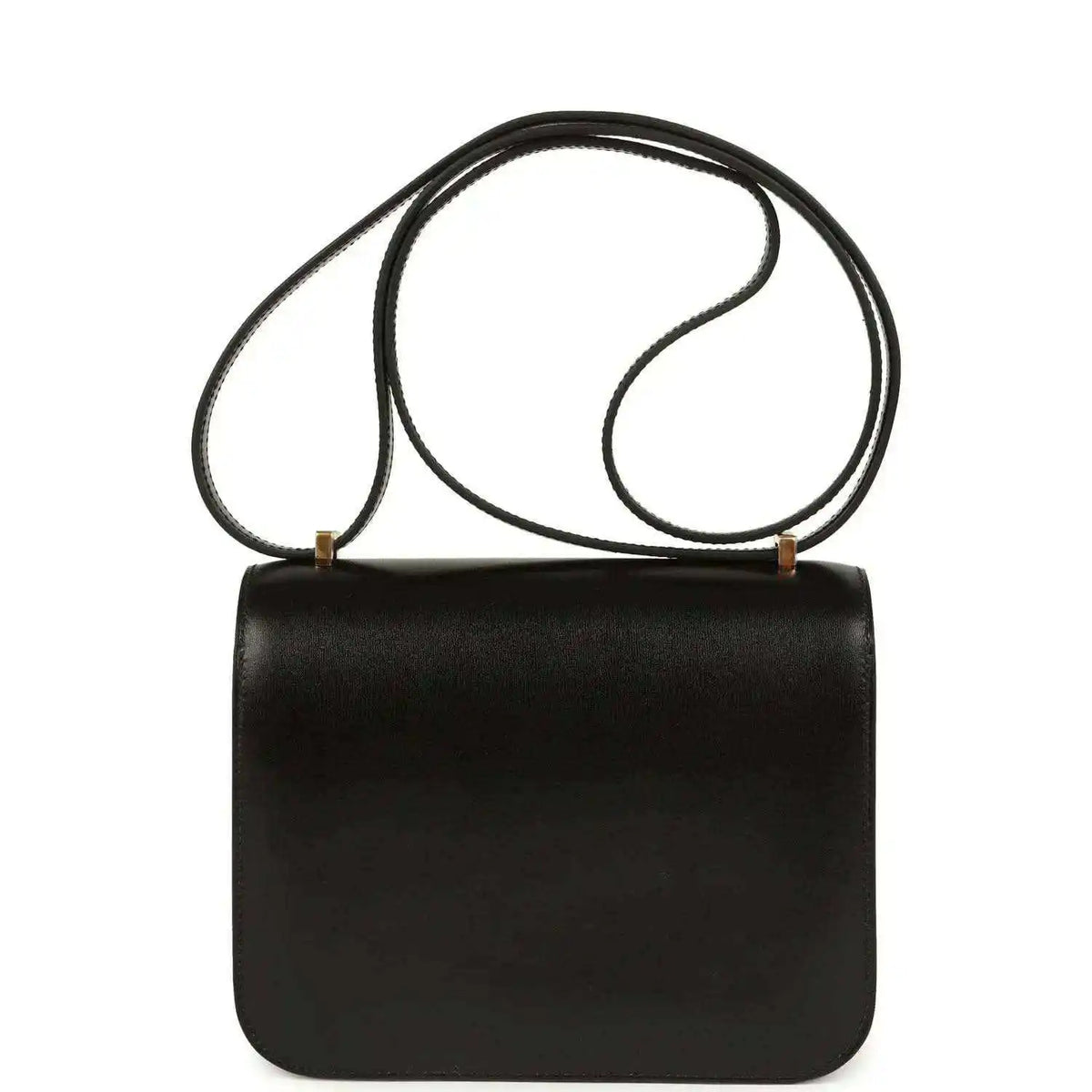 Black calfskin handbag with top handle strap and structured rectangular body