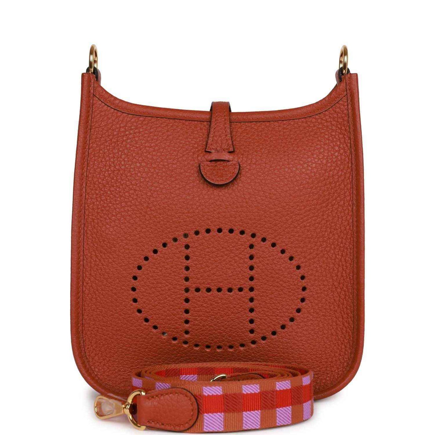 Hermes Evelyne TPM bag in dark copper textured leather with H perforated logo