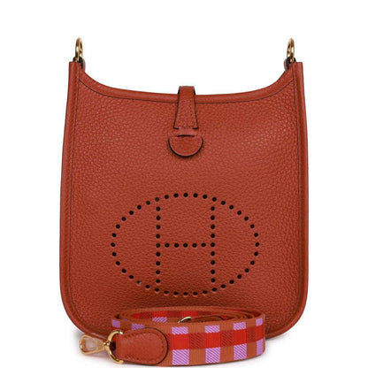 Hermes Evelyne TPM bag in dark copper textured leather with H perforated logo
