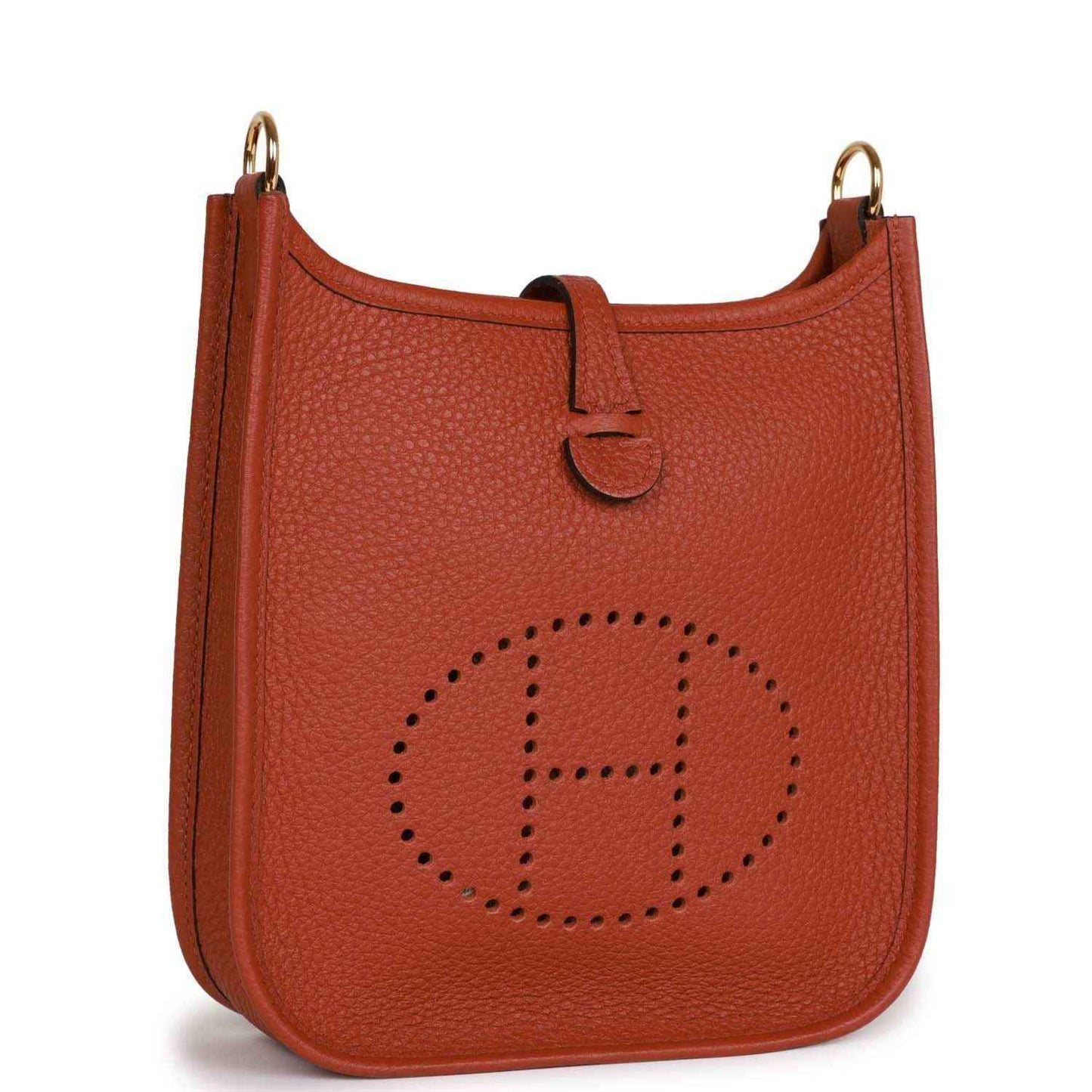 Hermes Evelyne TPM bag in dark copper textured leather with perforated H logo