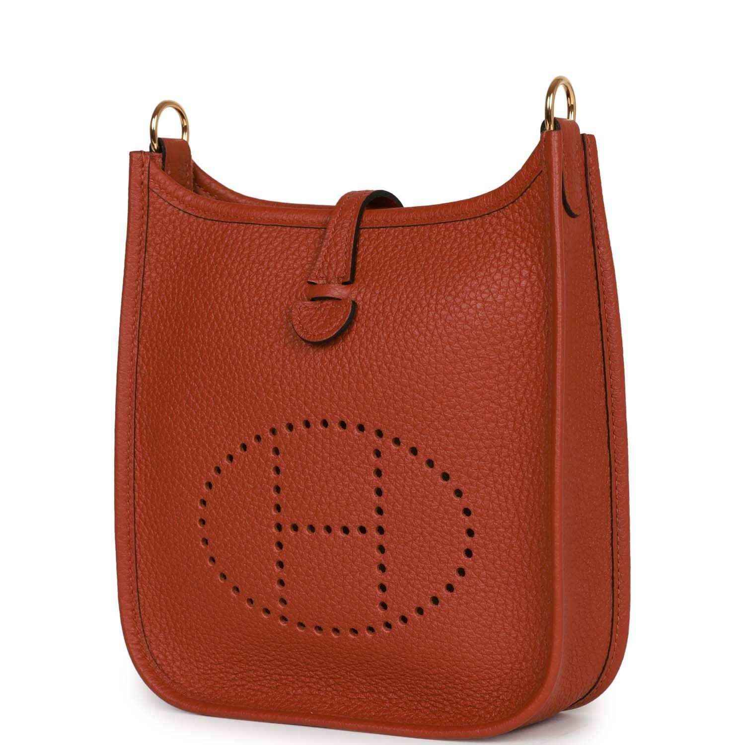 Hermes Evelyne TPM bag in dark copper textured leather with perforated H logo