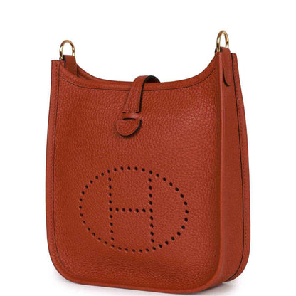 Hermes Evelyne TPM bag in dark copper textured leather with perforated H logo