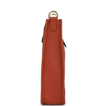 Hermes Evelyne TPM bag in dark copper textured leather, side view with top loop