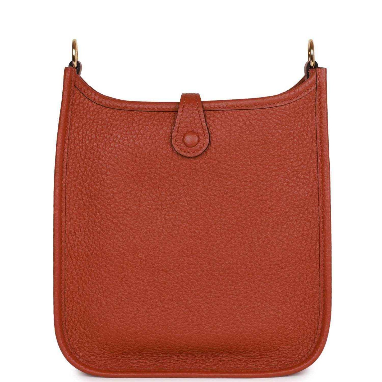 Hermes Evelyne TPM bag in dark copper textured leather, back panel with top loop