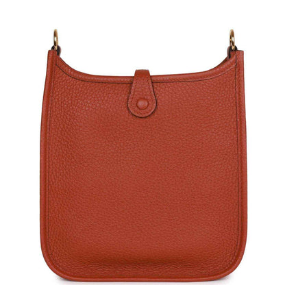 Hermes Evelyne TPM bag in dark copper textured leather, back panel with top loop