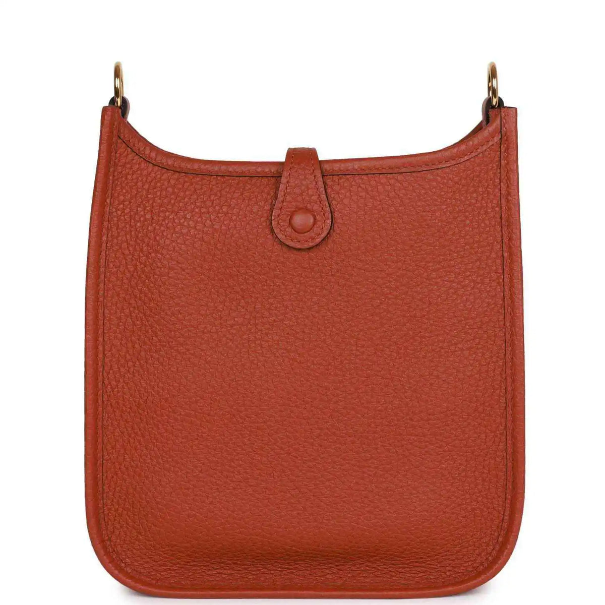 Hermes Evelyne TPM bag in dark copper textured leather, back panel with top loop