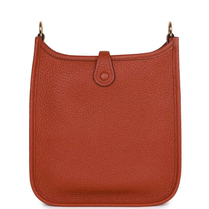 Hermes Evelyne TPM bag in dark copper textured leather, back panel with top loop